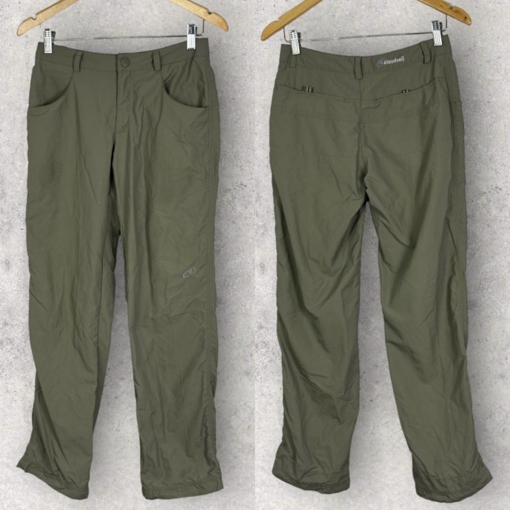 Cloudveil Khaki Hiking Pants Cinch Ankles Nylon High Rise Outdoors Green Size 4